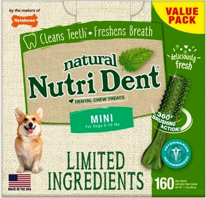 Nylabone Nutri Dent Natural Натуральное жевательное лакомство для чистки зубов для собак XS, 160 шт/уп