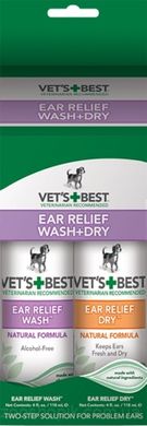 Vet's Best Ear Relief Wash & Dry Combo Kit Набір для чищення вух собак 2*118 мл