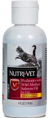 Nutri-Vet Probiotics Salmon Oil, Пробиотики для кошек с маслом лосося