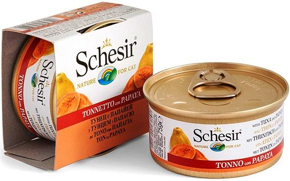 Schesir Tuna Papaya (Тунец с папайей) Натуральные консервы для кошек, банка 75 г