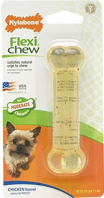 Nylabone Flexi Chew Жувальна іграшка кістка для собак з помірним стилем гризіння, смак курки PETITE 9.5 см