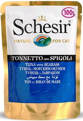 Schesir Tuna Seabass (Тунець з окунем) Натуральні консерви для котів, пауч 100 г