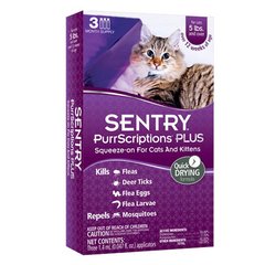 SENTRY PurrScriptions краплі від бліх та кліщів для котів від 2,2 кг від 2.2 кг. 1.4 мл. 3 шт/уп. (ціна за 1 піпетку)