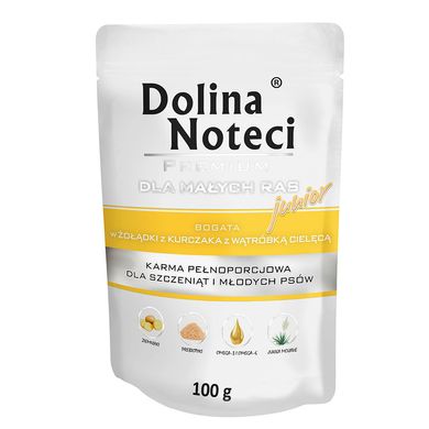 Пауч Dolina Noteci Premium для цуценят,юніорів собак маленьких порід з курячим шлунком та печінкою теляти, 100 гр (10 шт/уп)