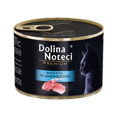 Корм конс.Dolina Noteci Premium для котів, м'ясні шматочки в соусі з ягнятиною,185 гр (12 шт/уп)