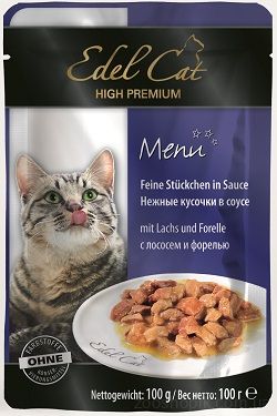 Edel Cat Кусочки с лососем и форелью в соусе для кошек 100 грамм