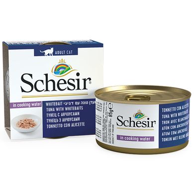 Schesir Tuna Whitebait Rice (Тунец с мальками и рисом) Натуральные консервы для кошек, банка 85 г