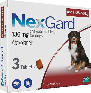 NexGard Таблетки від бліх та кліщів для собак вагою від 25 до 50 кг 1 таблетка
