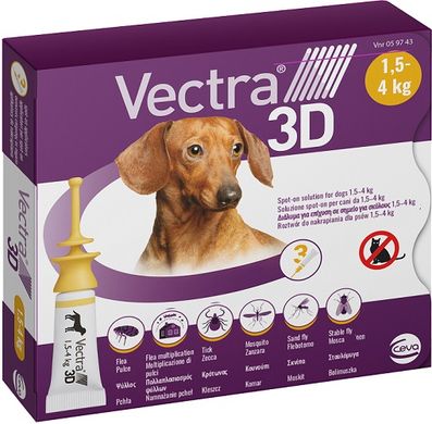 Vectra 3D для собак вагою від 1,5 до 4 кг 1 піпетка