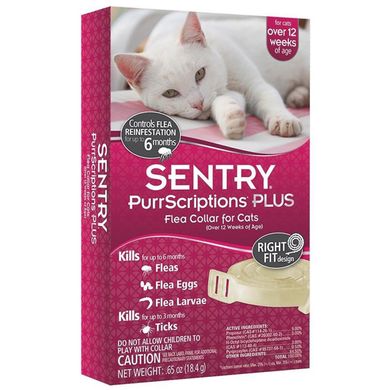 SENTRY PurrScriptions Plus ошейник от блох и клещей для кошек, 6 месяцев защиты