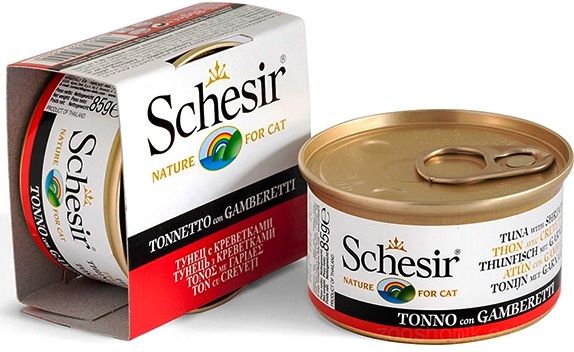 Schesir Tuna Prawns (Тунец с креветками) Натуральные консервы для кошек, банка 85 г 85 грамм