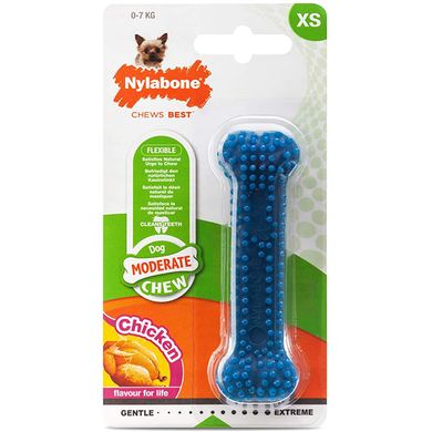 Nylabone Moderate Chew Dental Bone Жувальна іграшка-кістка зі смаком курки XS для собак до 7 кг.