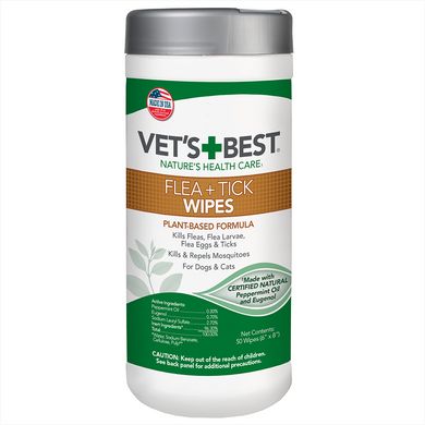 Vet's Best Flea Tick Wipes Влажные салфетки от насекомых для собак 50 шт vb10459 (0031658104598)