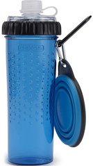 Dexas Snack DuO with Collapsible Cup Бутылка двойная для воды и корма со складной миской Синяя