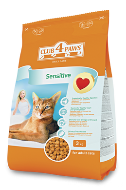 Клуб 4 Лапы Sensetive, для кошек с чувствительным пищеварением 3 кг.